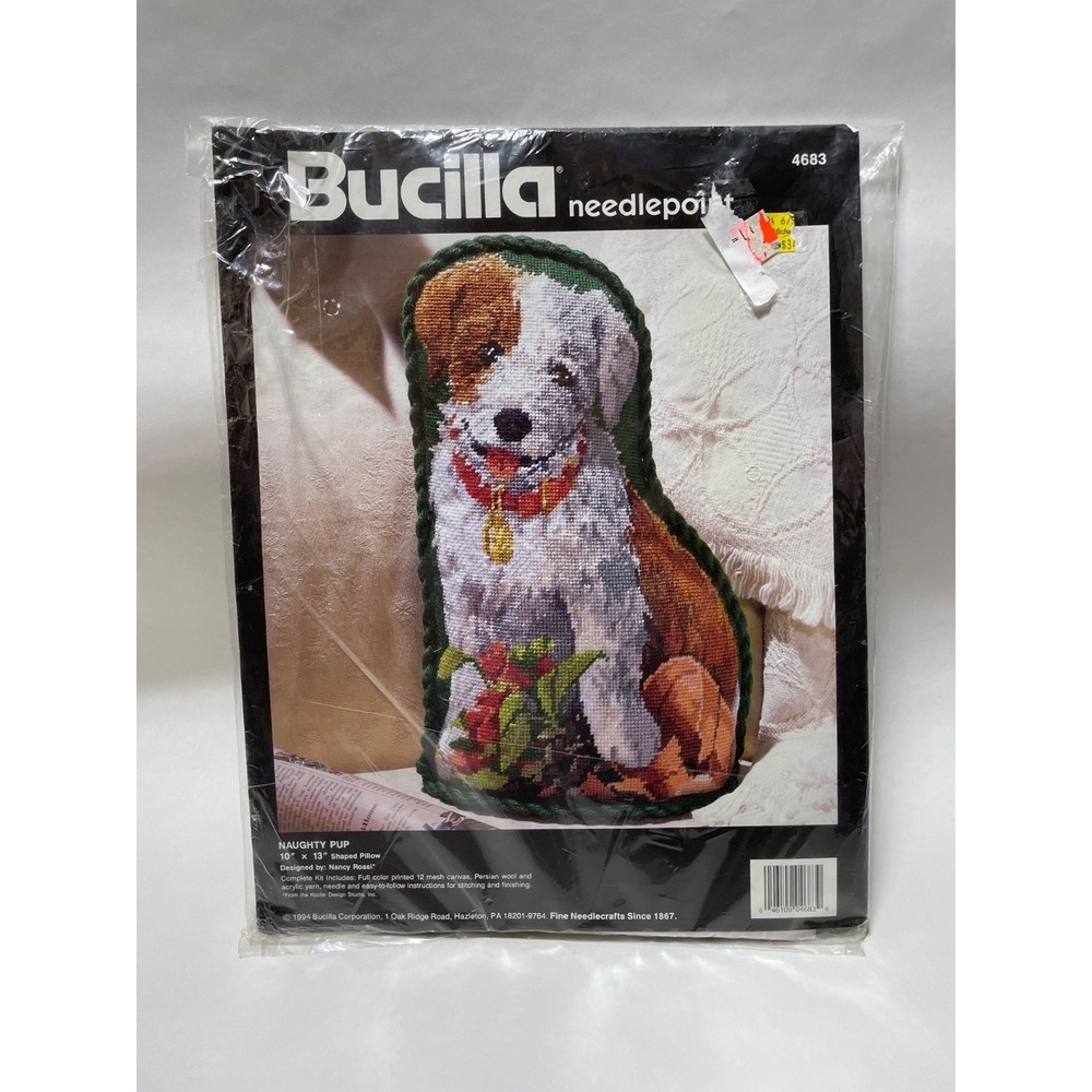 Bucilla Needlepoint New Naughty Pup #4683 10 x 13 Pillow 1994 Vintage
